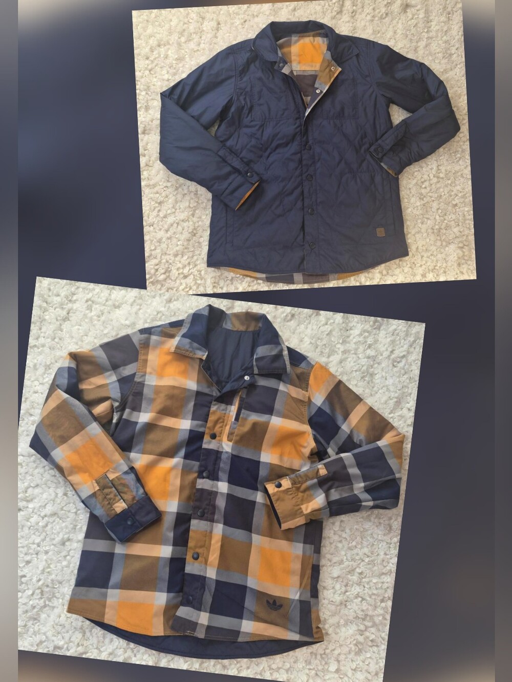 RARE ADIDAS Originals Reversible Quilted Nacy Plaid Padded Jacket M Shacket